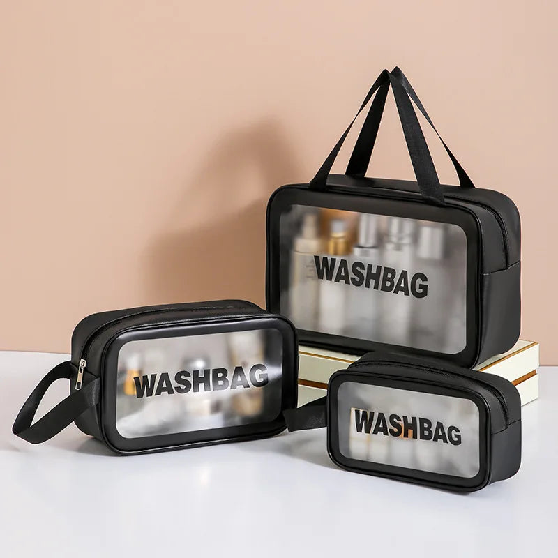 Pu Transparent Makeup & Toiletry Bag, Large Capacity PVC Semi Transparent Frosted Portable Storage Bag