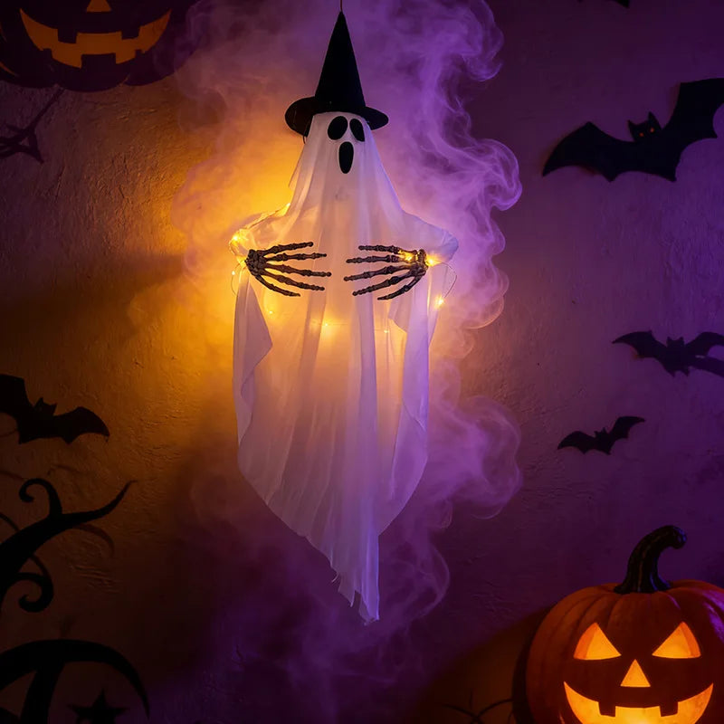 Glowing Ghost Hanging Wizard Hat Ghost Creepy Decorative Halloween Ghost Pendant Spooky Horror Ghosts Haunted House