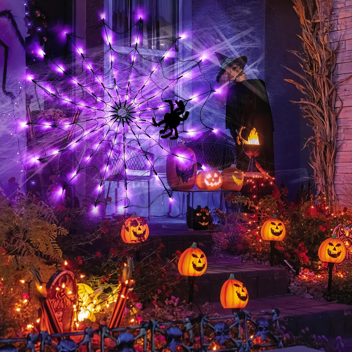 Halloween Remote Control Spider Web LED Lights 70LED Battery Hanging Light For Ghost Festival Party Home Holiday Wall Decor Lamp