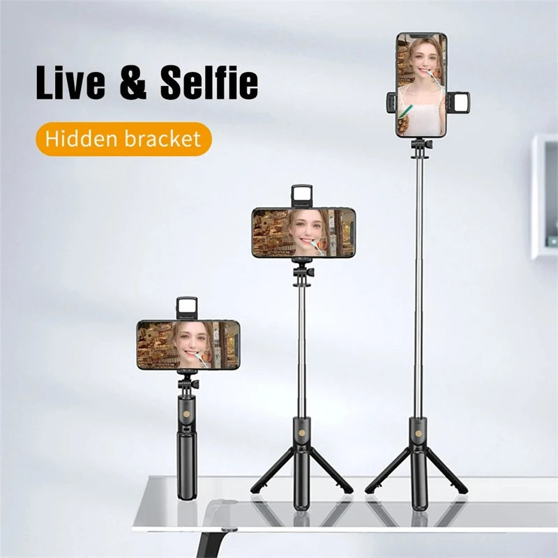 Selfie Stick Wireless Tripod Stand with Light Bluetooth Remote Extendable Tripod for iPhone Mobile Phone Live Streaming