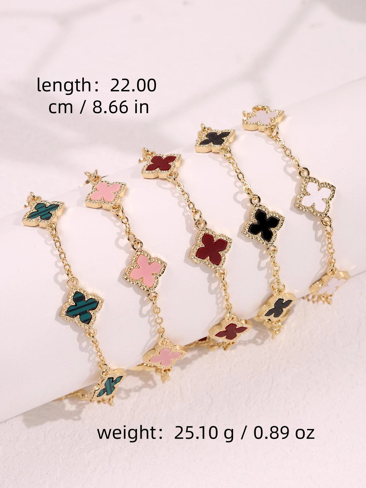 5pcs Fashionable  Unique Lightly Luxurious Vintage Versatile Colorful Four-Leaf Clover Bracelet Set for Women  Jewelry