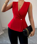 2025 Summer New Women's Solid Color Elegant Blazer Vest - Stylish Western Fashion Lightweight Jacket for Casual/Office/Party