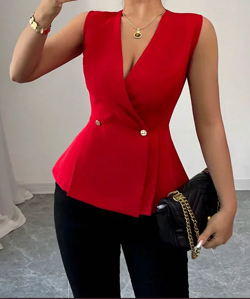 2025 Summer New Women's Solid Color Elegant Blazer Vest - Stylish Western Fashion Lightweight Jacket for Casual/Office/Party