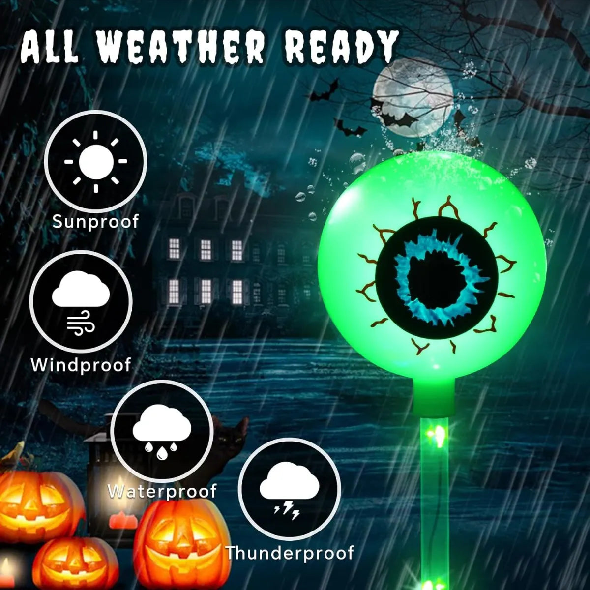 6 Pcs Horror Atmosphere Solar Powered Big Eyeball Stake Lights With 8 Lighting Modes Waterproof Pathway Lights For Garden Decor