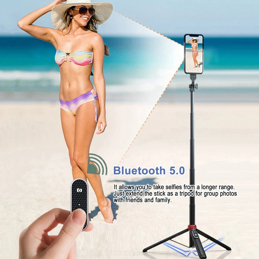 Selfie Stick Tripod 160CM Extendable Selfie Stick with Bluetooth Rechargable Remote Compatible with IPhone Android Phone, Camera