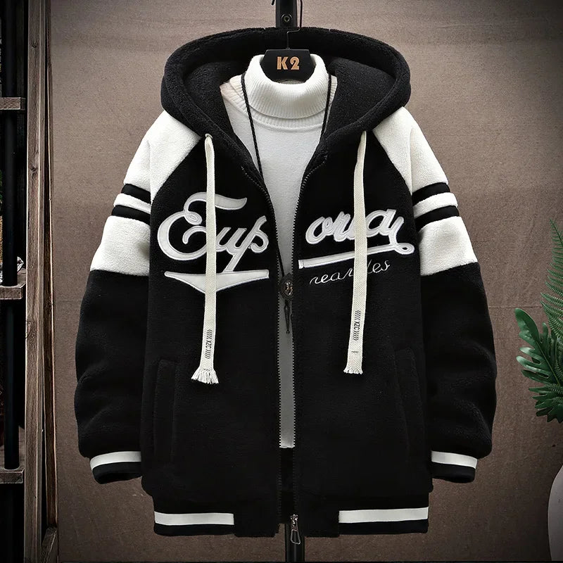 2023 Men's Hooded Jackets Japan Fashion Streetwear Harajuku Coats Men Autumn Winter Men Clothing Wool Jackets Embroidery Jacket