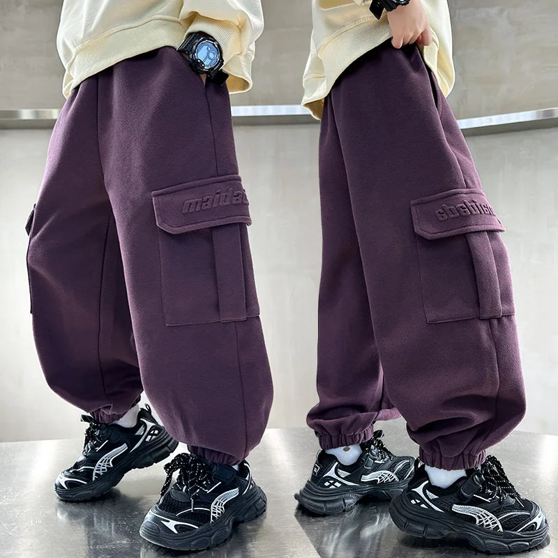 Breif Style Child Spring Autumn Cotton Sports Cargo Trousers for Teens Boy New Casual Sporty Track Pants Kids Pocket Sweatpants