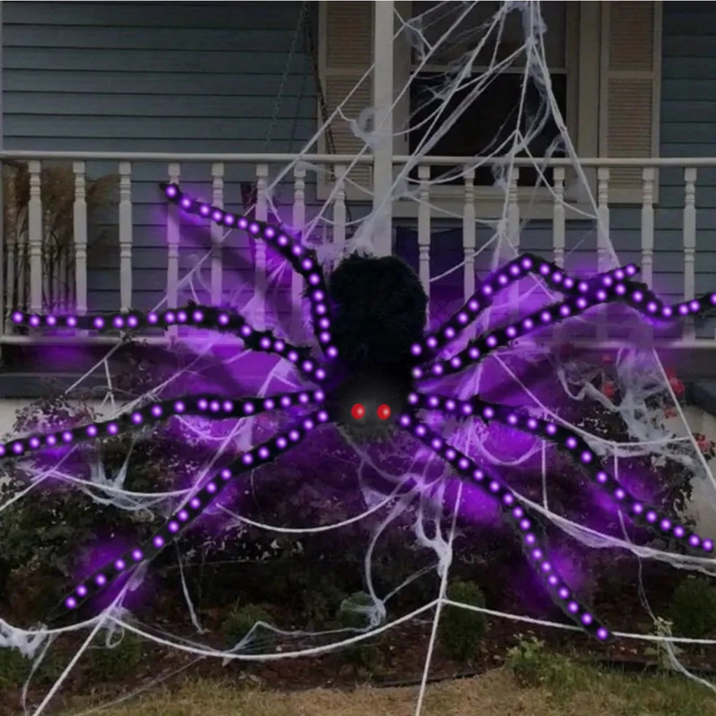1pc Halloween Big Spider Lights 144LED Giant Spider Outdoor Waterproof 8 Modes For Home Garden Party Yard Haunted Decoration
