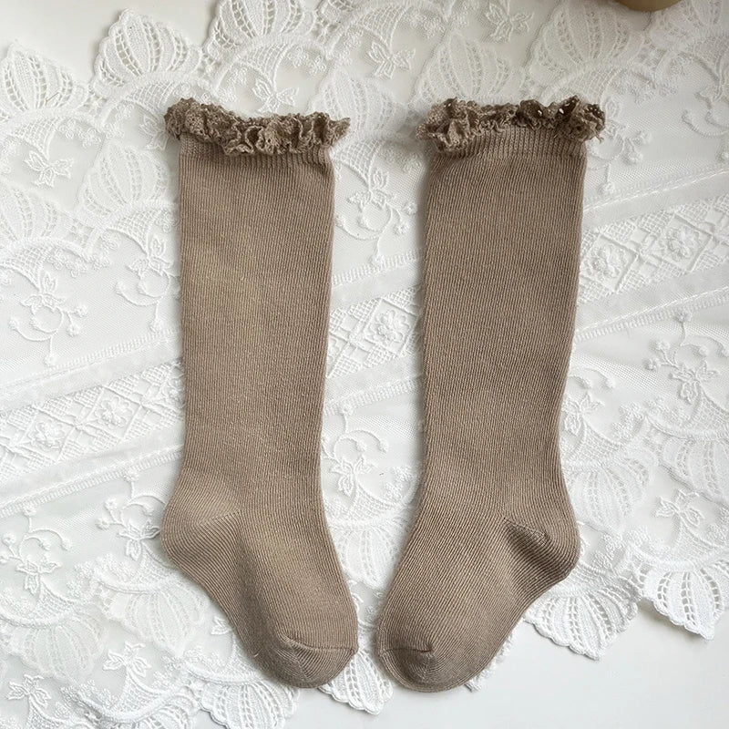 Autumn Ruffle Baby Girls Socks Knee High Lace Long Sock Kids Soft Cotton Toddlers Socks Children Princess Socks For 0-5Years