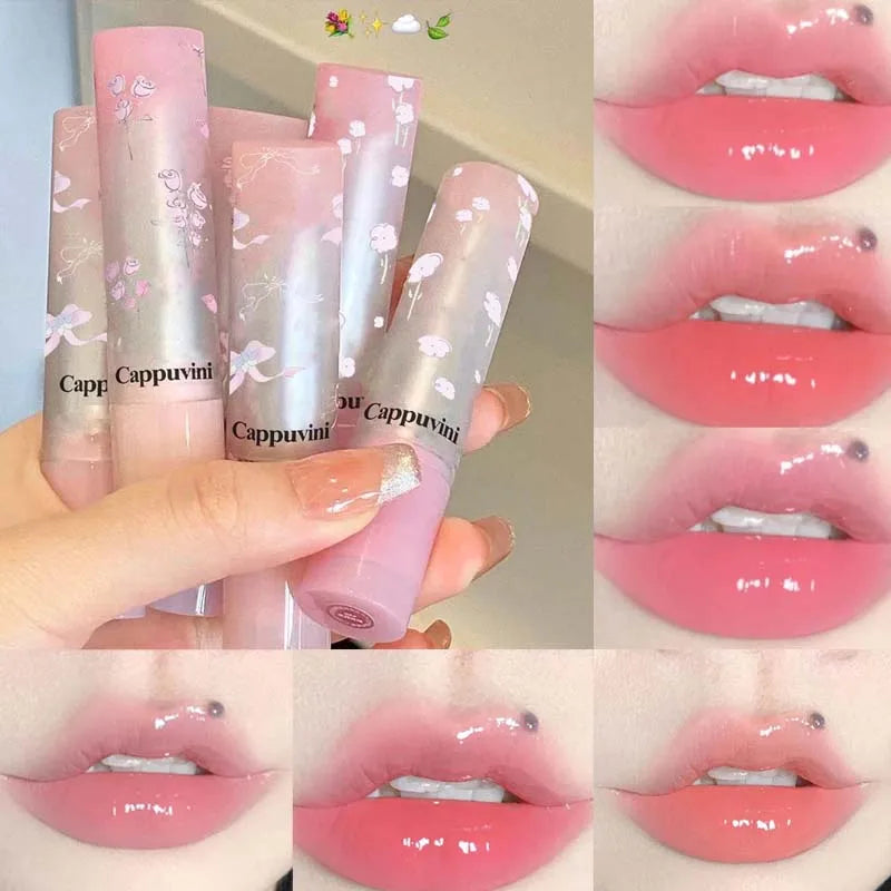 Mirror Glass Solid Lip Gloss Water Light Round Tube Lasting Moisturizing Lipstick Natural Nude Peach Tint Jelly Lip Glaze Makeup