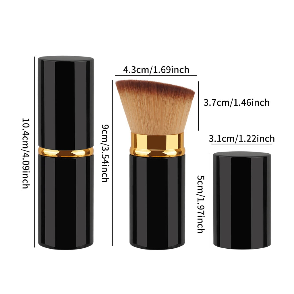 1 Pcs Black Retractable Kabuki Makeup Brush - All-in-One for Liquid Cream Powder with Aluminum Handle Face Brush