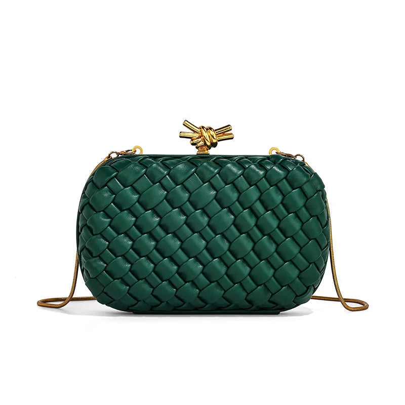 2025 New Fashionable Fresh Sweet Style Metal Chain Weaving Handbag Storage Bag Cross-Border Basket Weaving Chain Bag