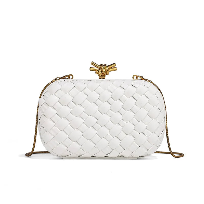 2025 New Fashionable Fresh Sweet Style Metal Chain Weaving Handbag Storage Bag Cross-Border Basket Weaving Chain Bag