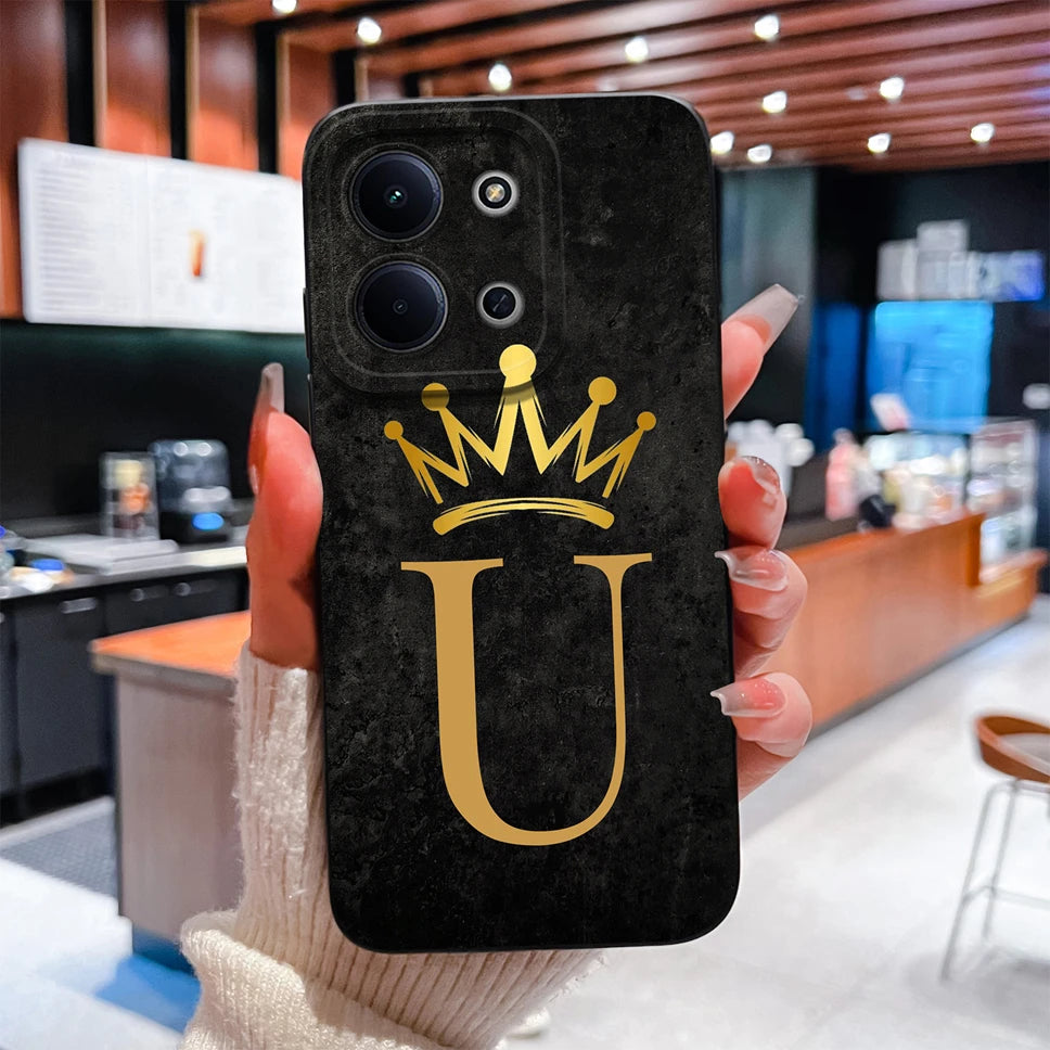 For Redmi 15C 4G 5G Couple Phone Case Fashion Crown Letters Protective Back Cover For Redmi15C Soft Smooth Liquid Silicone Funda