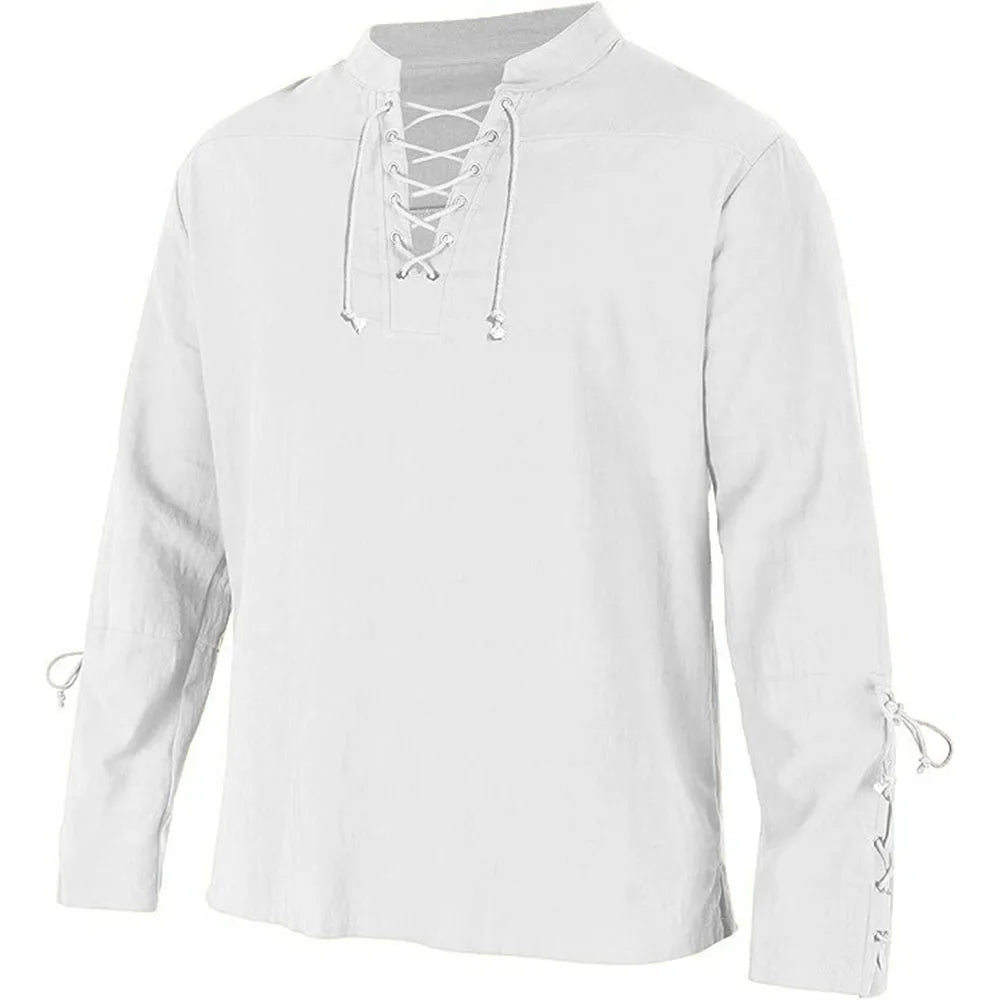 Men's Long Sleeve Shirts Lace Up V-neck Cuff Medieval Pirate Dress Up Streetwear Halloween Gothic Punk Style Men's Clothing