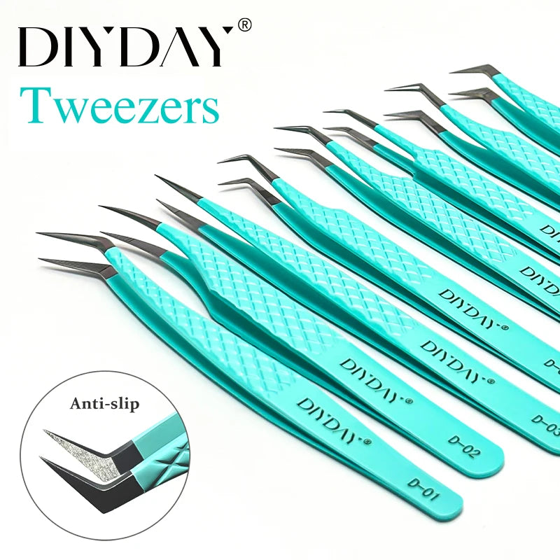 DIYDAY Anti-Slip Tweezers, High-Density Fiber Tip for Eyelash Extensions & Eyebrow, Professional Precision Beauty Tools