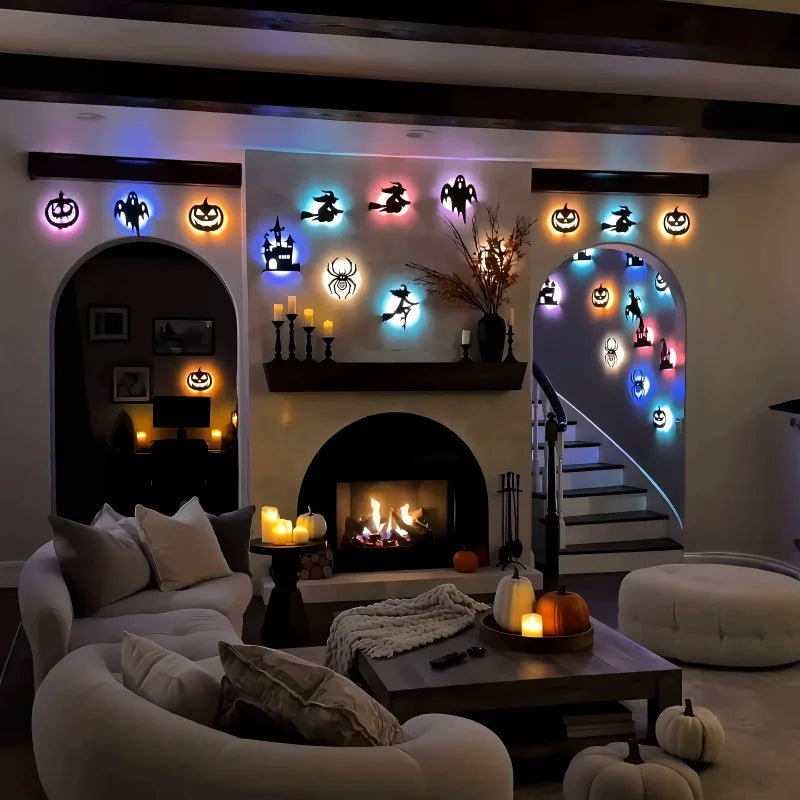 Halloween Theme PVC 3D Wall Stickers Night Light 3D Effect Hollow Cutout Wall Decals New Stickers Home Party Ambient Decoration
