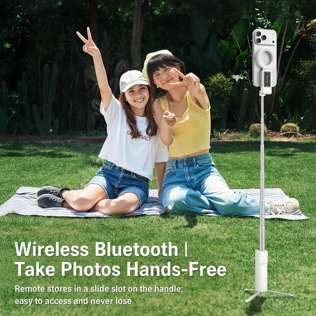 Aluminum Magnetic Tripod Mini Selfie Stick Tripod w Remote Shutter 360° Rotatable Phone Grip for iPhone 12-17 Android Vlog Video