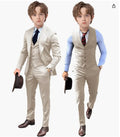 Brown Boys Suits Jacket Pants Vest 3 Piece Set Formal Wedding Tuxedo Fashion Clothes for Kids Peak Lapel Blazer Child