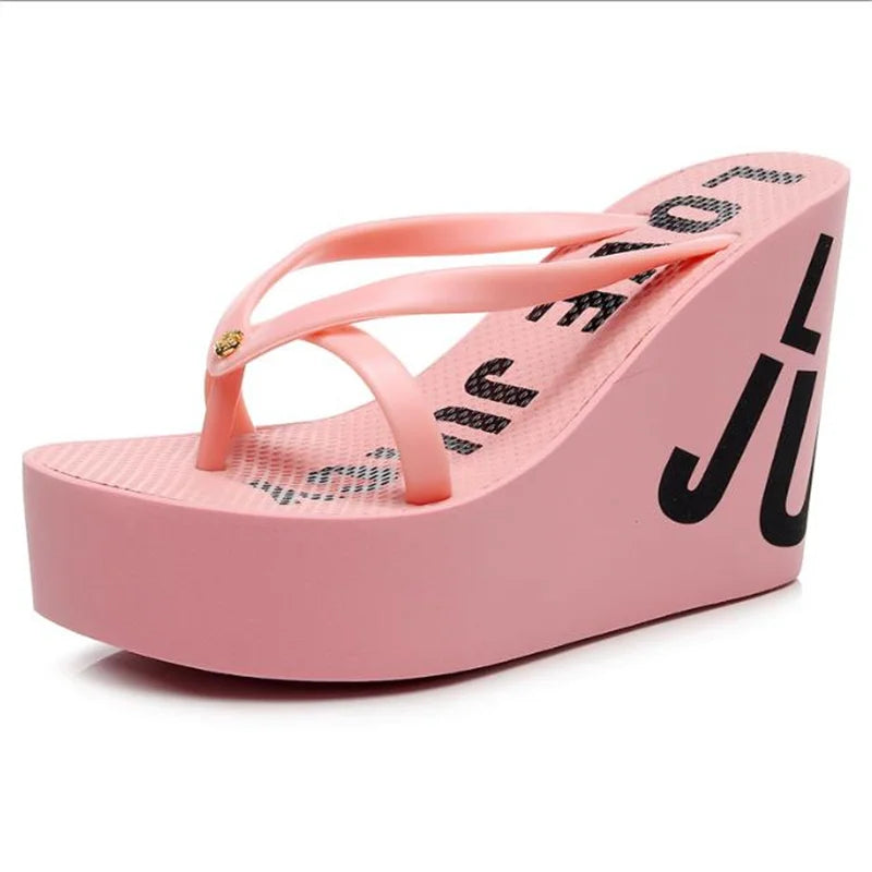 8cm 11cm Summer Wedges Flip Flops for Women Cloth Clip Toe Chunky Platform Slippers Woman Plus Size Light Non-slip Beach  Sandal