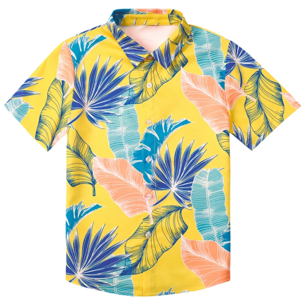 Hawaiian Children's Shirt Plant Flower Pattern Print Kids's Short Sleeved Shirt Holiday Seaside Tops Outdoor Children's Clothing
