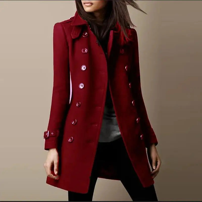 New Women's Autumn Winter Woolen Coat Loose Casual Classy Mid-Length Nicole Outerwear Double-Breasted Polyester Triacetate