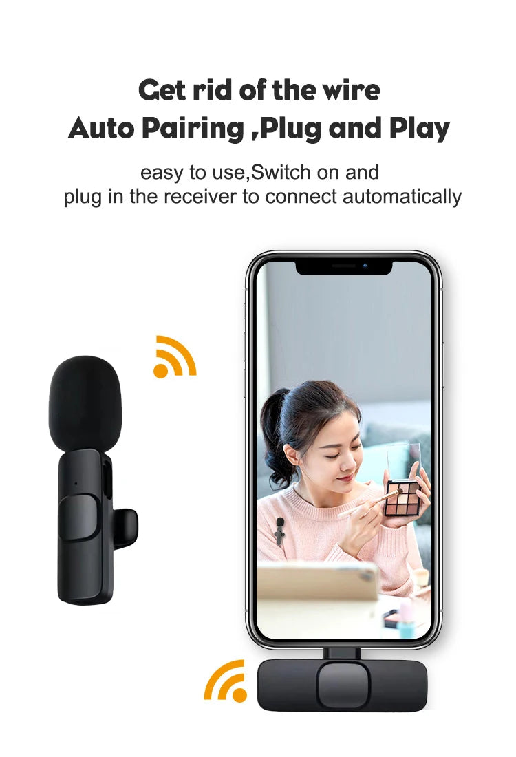 Wireless Lavalier Microphone Mini Audio Video Recording Mic for iPhone 15~17 Android Portable Live Broadcast Gaming
