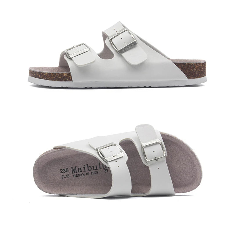 Slippers For Men Casual Classic Summer Top Quality Buckle Comfortable Leather Slipper