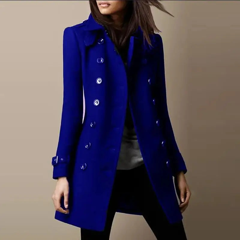New Women's Autumn Winter Woolen Coat Loose Casual Classy Mid-Length Nicole Outerwear Double-Breasted Polyester Triacetate