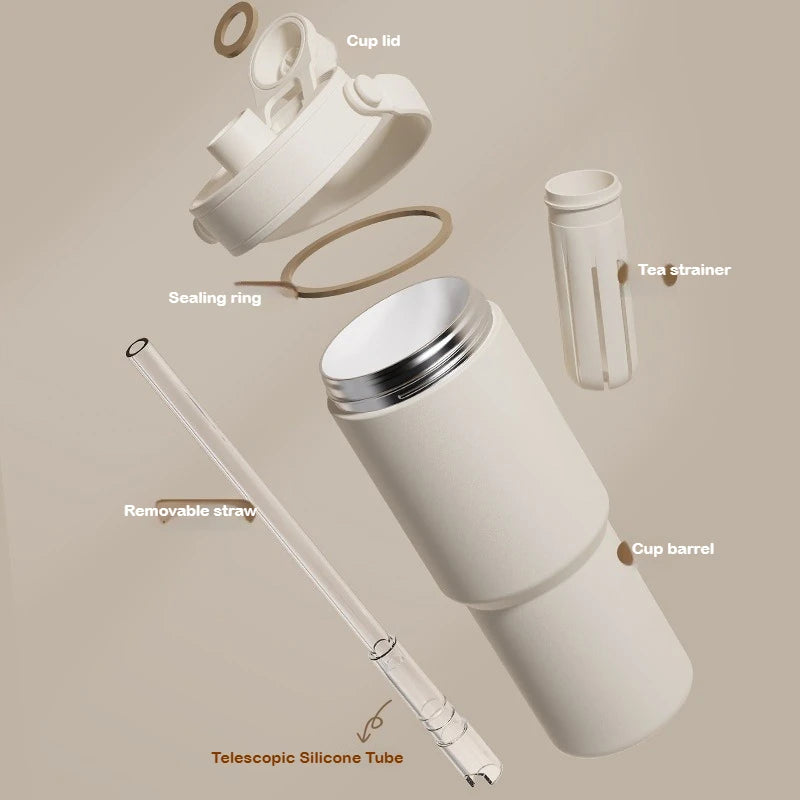 735ML Tumbler with Straw Portable Handle Cold Coffee Thermos  24OZ  316 Stainless Steel Inner nsulated Travel Mug Water Bottle