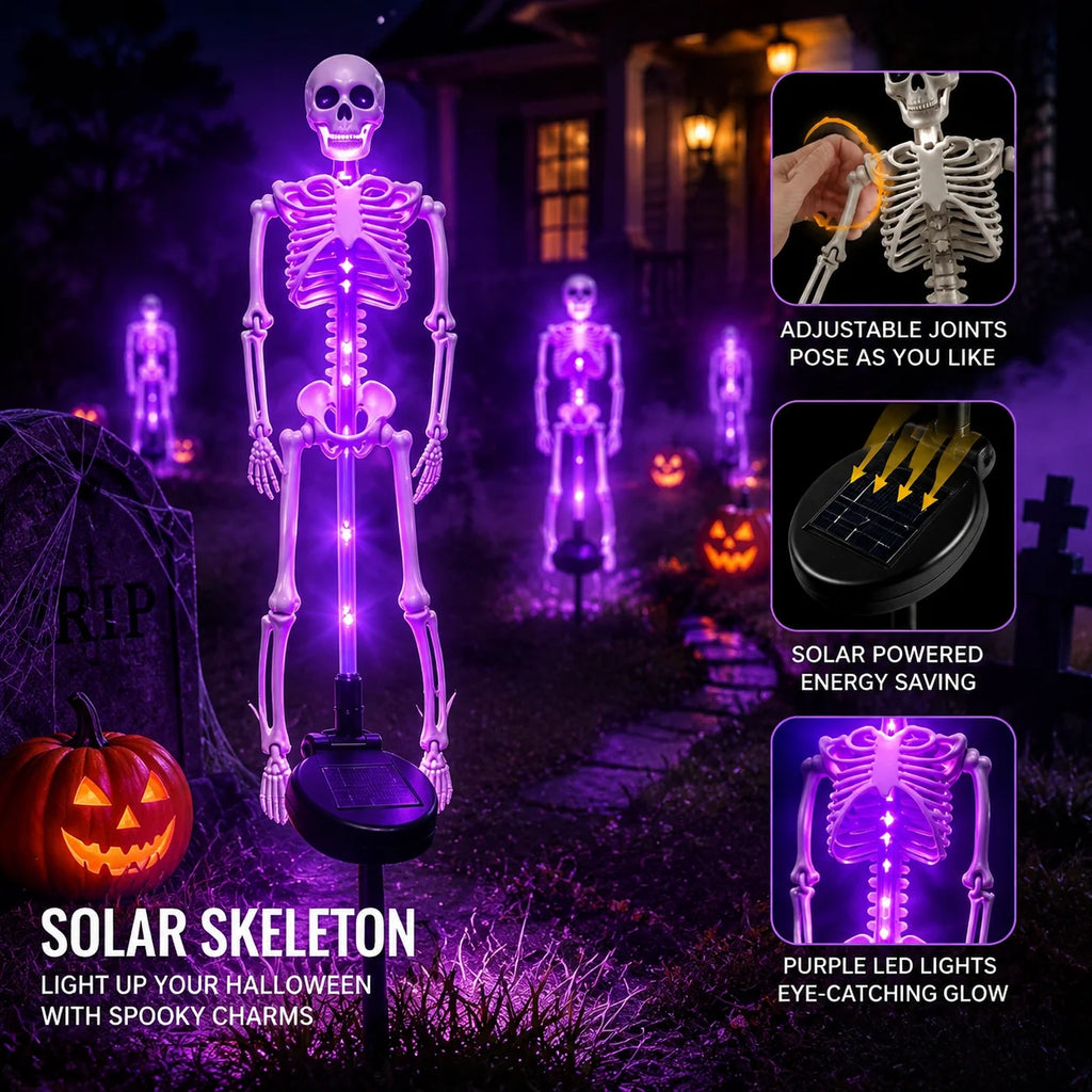 LED Solar Glowing Skeleton Garden Light Waterproof Halloween Outdoor Yard Decoration  Stake Lamp for Lawn Pathway Party
