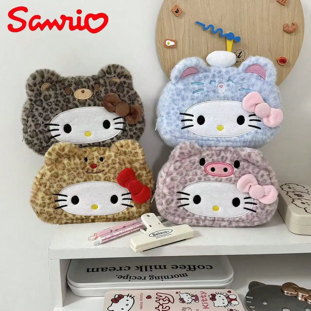 1pc Sanrio Ins Worthy Leopard Print Kitty Pencil Case, Stylish Makeup Bag, Student Pencil Case, Large Capacity Storage Bag