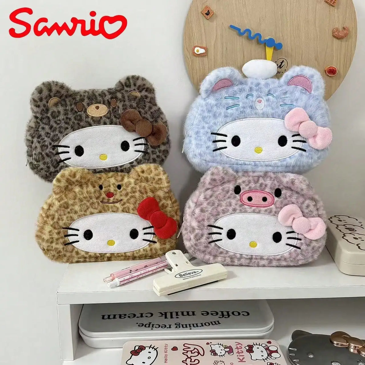1pc Sanrio Ins Worthy Leopard Print Kitty Pencil Case, Stylish Makeup Bag, Student Pencil Case, Large Capacity Storage Bag