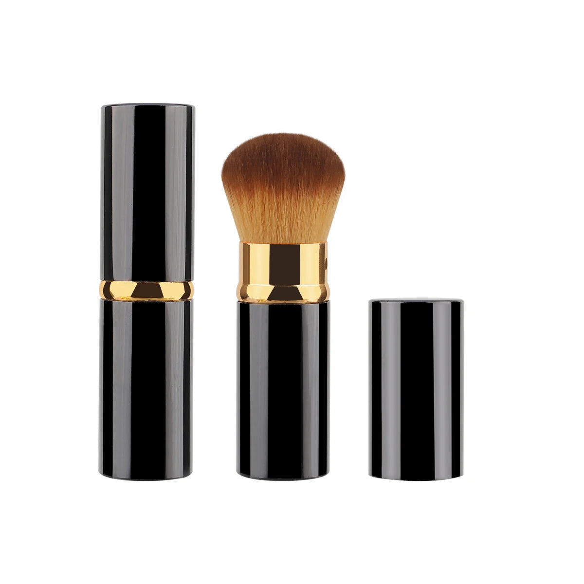 1 Pcs Black Retractable Kabuki Makeup Brush - All-in-One for Liquid Cream Powder with Aluminum Handle Face Brush
