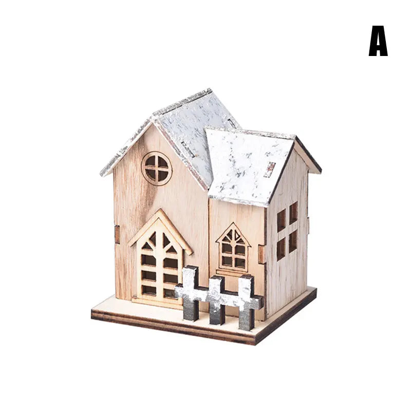 Christmas LED Light Wooden House Luminous Cabin Merry Christmas Decorations For Home DIY Xmas Tree Ornaments Kids Gift New Year