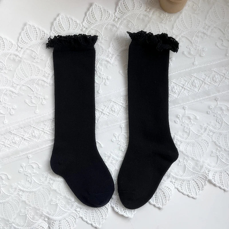Autumn Ruffle Baby Girls Socks Knee High Lace Long Sock Kids Soft Cotton Toddlers Socks Children Princess Socks For 0-5Years
