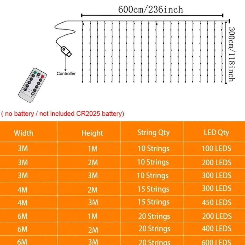USB Curtain Lighting String Home Wall Wedding Birthday Decoration New Year Christmas Party Holiday LED Lights