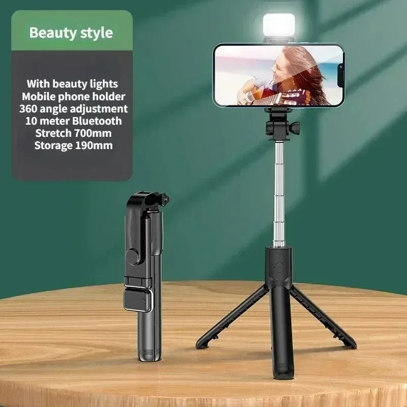 Selfie Stick Wireless Tripod Stand with Light Bluetooth Remote Extendable Tripod for iPhone Mobile Phone Live Streaming