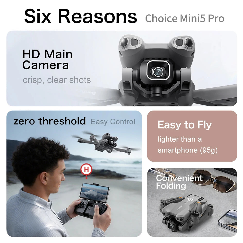 NEW MIni 5 Pro RC Drone 8K HD Dual Cameras 5G WIFI Photography Helicopter Brushless Obstacle Avoidance Folding Quadcopter RC Dro