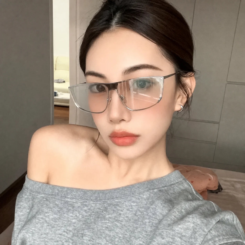 Big Frame Sunglasses Men Women One Piece Top Metal Frame Sun Glasses Fashion Streetwear Luxury Shades Driving Eyewear Anti Glare