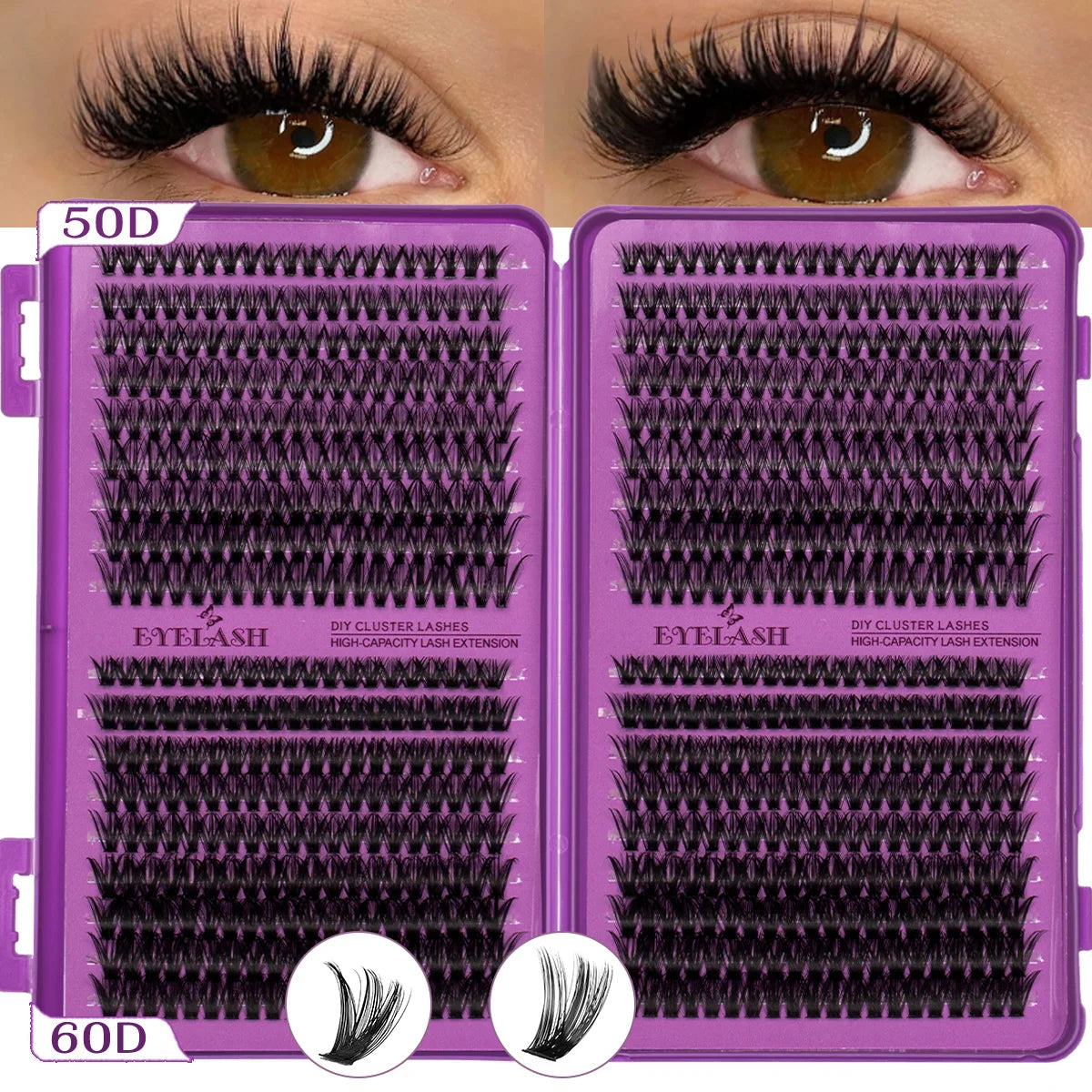 D Curl Individual Eyelash Clusters High Capacity Dense Eyelash Extension 8-16mm Suit for Different Makeup Beauty Long Lasting