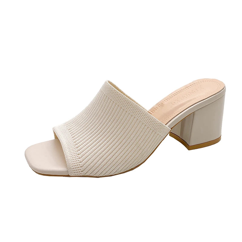 Women Sandals Slippers Luxury Summer Outdoor Casual Women Shoes Open Toe Soft High Heels Slides Black Mules Sandals Size 42