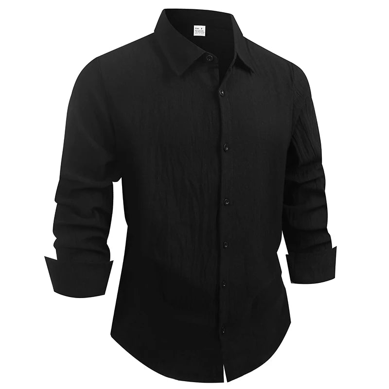 Men's Cotton Linen Shirt Casual Fashion Male Clothing High Quality Tops Black White Shirts Business Long Sleeve Shirt Men