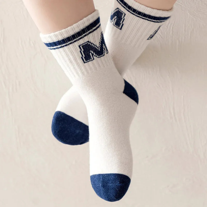 5Pairs/Lot Kids Boys Socks Korean Letter Stripe Print Sock for Kids Spring Autumn Soft Cotton Children Sport Socks
