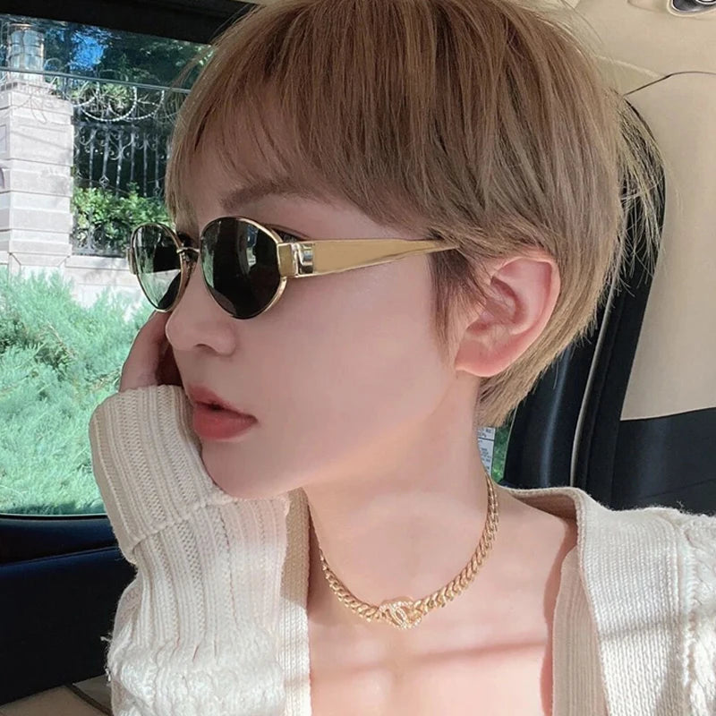 New Fashion Brand Designer Sunglasses Women Men Oval Trendy Metal Frame Sun Glasses Classic Shades Eyewear UV400 Oculos De Sol