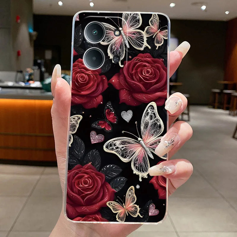 New For Redmi 15C Poco C85 4G Case Clear Luxury Fashion Butterfly Flower Soft TPU Silicone Phone Cover For Redmi15C PocoC85 Case