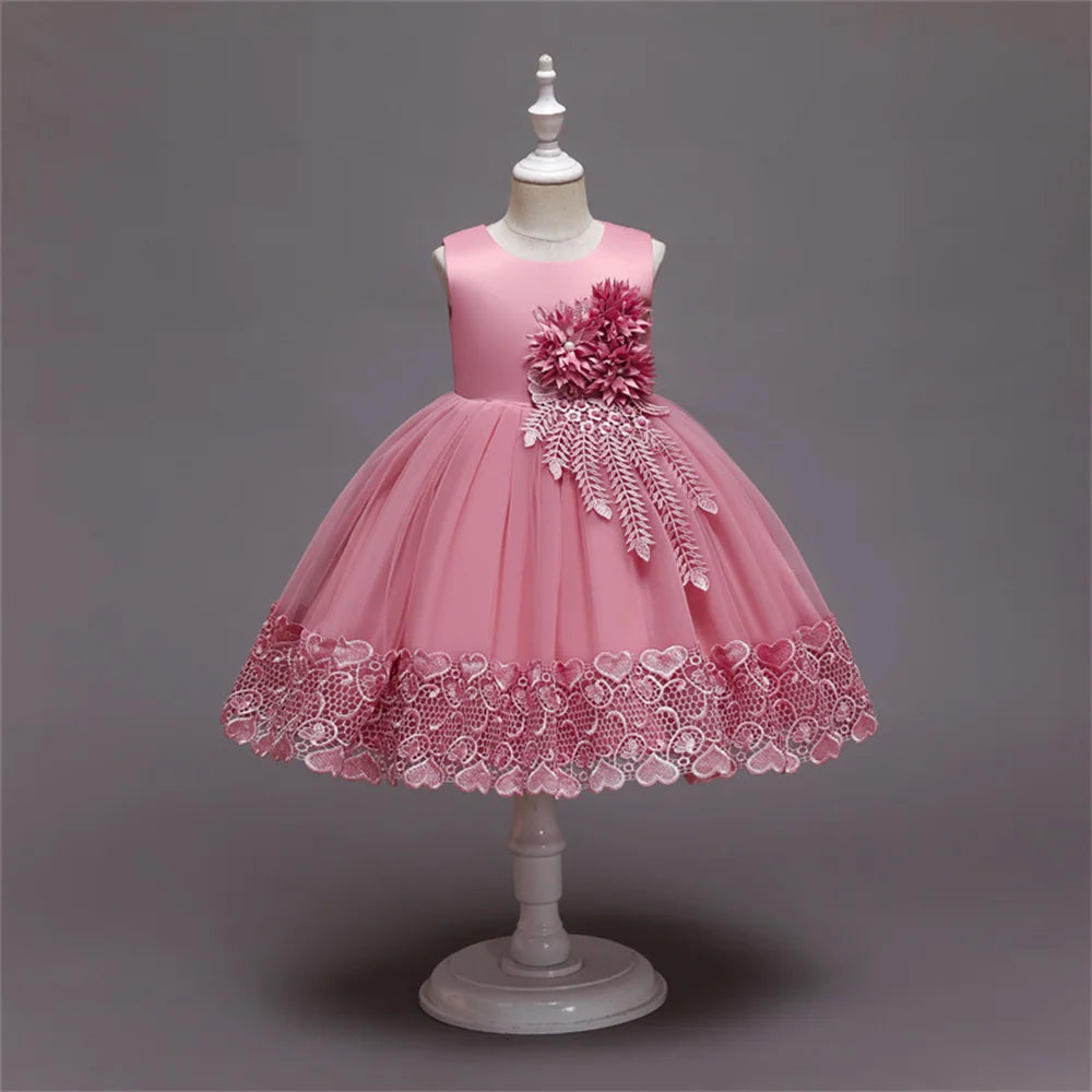 Yellow Lace Flower Girl Dress Bows Children's First Communion Dress Girls Sleeveless Princess Dresses