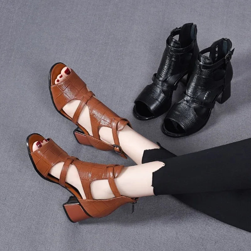 Women's Soft Leather Casual Roman Sandals Ladies Summer New Soft Sole Platform Wedge Sandals Fashion Hollow Designer Sandals
