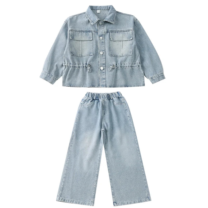 Cowgirl Fashion Streetwear Denim Clothing Set Jeans and Jacket 2 Pieces Outfit Suit Kids Girl Casual Street Clothes Tracksuits