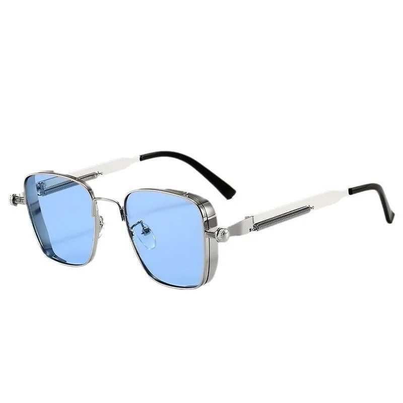 Fashion Metal Punk Style Sunglasses for Men Anti-UV Driving Glasses Women Eyepiece Sunglasses with Spring Hinges